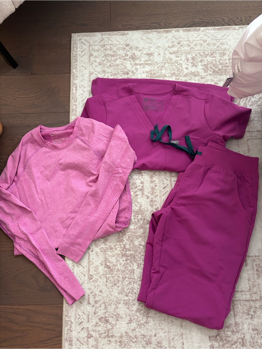 Figs Women's Magenta Scrub Set with matching Long-Sleeve Top